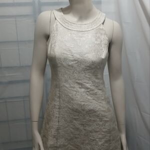 Ann Taylor Cream Sheath Midi Dress with Halter Neckline for Bride